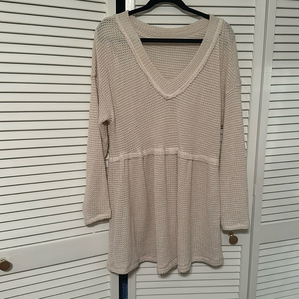 Amazon Cream V Neck Waffle Tee- unsure about the size. Most likely XL